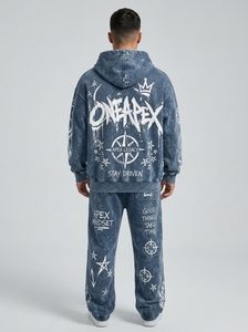 Ensemble survêtement homme bleu graffiti oversize : sweat à capuche et pantalon de jogging, tenue décontractée deux pièces style streetwear One Apex - Product Image 2