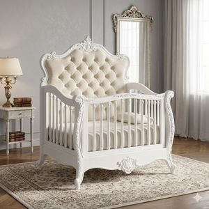 Cuna de madera de caoba tallada, muebles para habitación infantil hechos a mano en Indonesia - Product Image 1