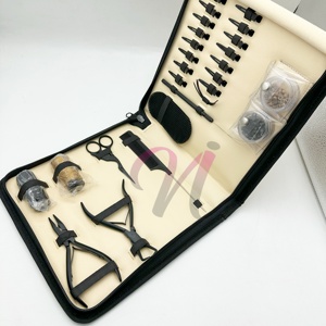 Kit d'outils pour extensions de cheveux en micro-perles noires mates avec étui, kit d'extensions de cheveux à micro-anneaux, étui en cuir zippé - Product Image 3