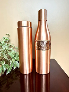 Pure Copper Water <b>Bottle</b> Handmade Ayurvedic Drinking <b>Bottle</b> Leak Proof Hammered Copper <b>Flask</b> for Home Office Gym Yoga Travel - Product Image 2