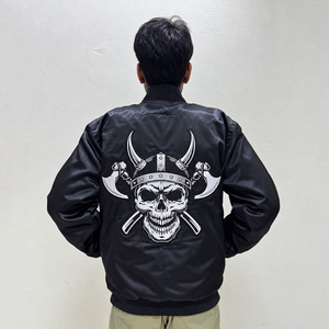Chaqueta Bomber Negra para Hombre, Bordada con Letras RS, Cuello Redondo, con Capucha, Resistente al Viento, Transpirable, Estilo Urbano, Corte Regular, Poliéster - Product Image 5