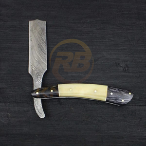 Navaja de afeitar recta de acero de Damasco hecha a mano, plegable de bolsillo |   Navaja de afeitar DIY para barbería con mango de hueso, OEM disponible - Product Image 2