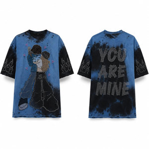Men's Oversized Tie-Dye T-<b>Shirt</b> With Rhinestone Character Print And <b>Flame</b> Details O-Neck Short Sleeve Street Style Jersey Fit - Product Image 1
