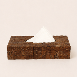 Caja de pañuelos de madera con mosaico de cáscara de coco hecha a mano, ecológica, rústica, rectangular, para el hogar, hoteles y restaurantes. - Product Image 1