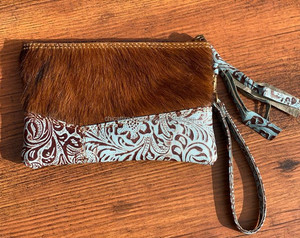 กระเป๋าคลัทช์หนังวัวขนสัตว์กระเป๋าคลัทช์สีแทนกระเป๋าเงินแกะสลักเครื่องมือแบบตะวันตกสำหรับมัดผม - Product Image 3