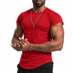 Custom <b>Men's</b> High Street Jersey <b>T</b> <b>Shirts</b> 95% Cotton 5% Spandex 180g Fitness Gym Wear <b>Curved</b> <b>Hem</b> Muscle Slim Fitted Compression - Product Image 4