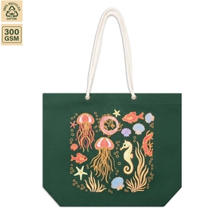 300 GSM Sea Life Embroidered <b>Canvas</b> Beach Tote Bag 44x35x12 cm Zipper Rope Handle Custom Logo Wholesale OEM ODM Private Label - Product Image 1