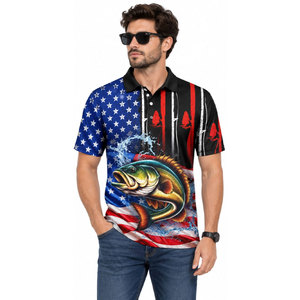 American Flag Bass Fishing Polo <b>Shirt</b> <b>Men</b> Quick Dry UPF 50 <b>Printed</b> Polyester Outdoor Wear - Product Image 4