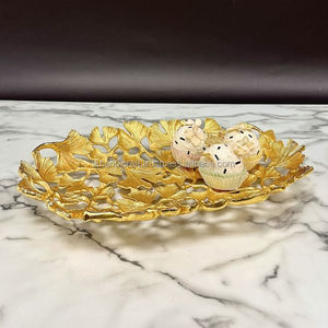 Cuenco grande de aluminio con borde de hoja dorada, bandeja decorativa para el hogar de alta demanda, sala de estar, boda, regalo de Acción de Gracias - Product Image 2