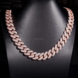 Rose Gold Iced Out Cuban Link Chain <b>Necklace</b> Sterling Silver Prong Set VVS1 Moissanite Hip Hop Luxury <b>Statement</b> Piece - Product Image 1