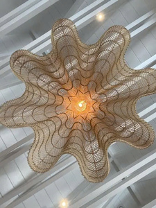 โคมไฟระย้าขนาดใหญ่สำหรับห้องนั่งเล่นหรือล็อบบี้โรงแรม โคมไฟทำจากหวายธรรมชาติ โคมไฟแขวนสำหรับโต๊ะอาหาร - Product Image 5