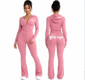 Conjunto Deportivo de Yoga para Mujer, Gris, con Capucha, Cierre Frontal, Manga Larga, Color Sólido, Transpirable, Pantalones de Poliéster y Spandex para Primavera - Product Image 4