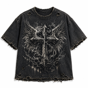 Camiseta Deportiva Eyre con Hombros Caídos y Estilo Desgastado, 100% Algodón, Tejido Suave de Secado Rápido, Nueva Moda, Camiseta Estampada - Product Image 1