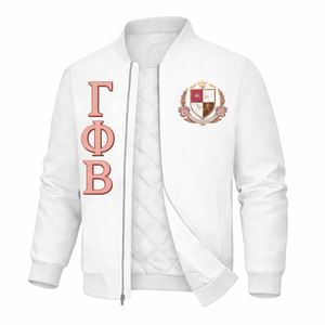 เสื้อแจ็คเก็ตบอมเบอร์ผ้าซาตินปักลายตัวอักษรกรีกแบบกำหนดเอง - สไตล์เบสบอลสำหรับผู้ชาย, ผ้าไหม, ขายส่งจำนวนมากสำหรับชมรมนักศึกษา - Product Image 4
