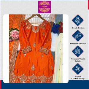 Ropa India Pakistaní de Diseño Moderno y Único, Nuevo Diseño de Diseñador, Ropa de Fiesta de Boda para Ocasiones Especiales, Kurti de Seda Chinon Pesada - Product Image 3