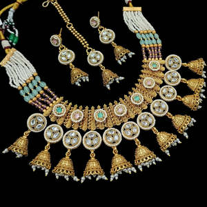 Exquisito juego de collar de perlas y piedras de Pota chapadas en oro 13111159PGR Colección de joyería fina - Product Image 1