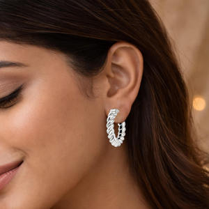 STYLISH INDIAN BOHEMIAN HOOP <b>EARRINGS</b> FOR WOMEN 925 STERLING SILVER PLATED LIGHTWEIGHT FASHION JEWELRY ANNIVERSARY CELEBRATION - Product Image 3