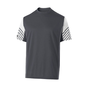 Maillot de football gris à manches courtes pour homme, col rond, anti-transpiration, coupe athlétique, manches rayées, vêtements de sport en polyester - Product Image 2