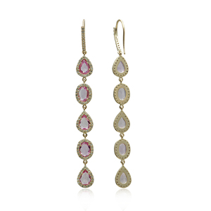 Pendientes de Oro Amarillo de 14k con Zafiro Rosa Natural y Diamantes Pavé, Diseño de Gota Colgante, Joyería Fina al por Mayor - Product Image 4