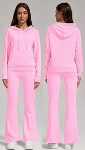 Conjunto de Sudadera con Capucha y Pantalones de Felpa para Mujer, 2 Piezas, Color Sólido, Corte Holgado, Casual, Manga Larga, 100% Algodón, Transpirable, Invierno - Product Image 3