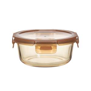 ภาชนะแก้วทรงกลมขนาด 650 มล. พร้อมฝา PP สีเหลืองอำพัน ใช้กับไมโครเวฟและเครื่องล้างจานได้ - Product Image 3