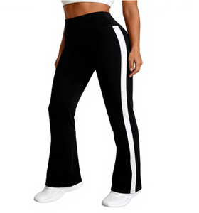 High Waist Black Flare Pants With <b>White</b> Side Stripe Sporty Yoga Pants Full Length Elastic Waist Women s Activewear Summer Style - Product Image 1