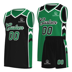 Uniformes de Baloncesto Personalizados para Adultos - Colores de Equipo Personalizados Verde y Negro, Tallas Grandes, Manga Corta - Product Image 1
