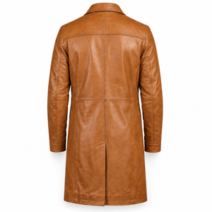 Abrigo Largo de Cuero Marrón para Hombre, Estilo Safari con Cuatro Bolsillos y Cremallera Oculta, Clásico para Invierno - Product Image 2