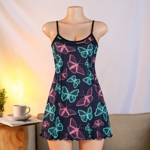 Sexy Women's Printed Heart Pattern Nightdress Sleeveless Short Sleepwear Summer <b>Black</b> Pink Lingerie Dress - Product Image 4