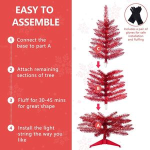 Albero di Natale Rosso 4FT con 50 Luci UL, 122 Punte in PVC, Albero Artificiale Preilluminato per Decorazioni Interne in Spazi Ristretti - Product Image 5