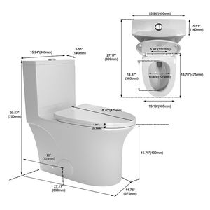 WC Monoblocco a Pavimento Comfort Height 1.1/1.6 GPF, Certificato WaterSense, Approvato CUPC, in Ceramica Bianca - Product Image 6
