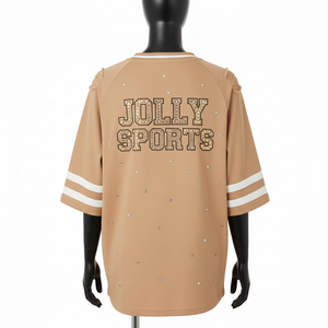 Camiseta de Béisbol para Mujer, de Alta Calidad, Tela de Poliéster GSM, Color Arena, Paneles Raglán, Logotipo Personalizado, Camiseta de Béisbol de Algodón para Mujer - Product Image 2