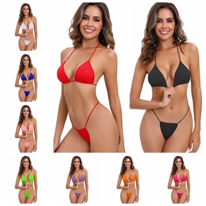 Ensemble de bikini triangle à bretelles pour femmes, maillot de bain à nouer sur le côté, couleur unie, séchage rapide, respirant, tenue de plage - Product Image 6