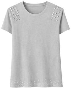 Camiseta de Algodón Gris Claro para Mujer con Pedrería, Manga Corta Casual, Top de Moda de Verano, Fabricante OEM con Logotipo Personalizado al por Mayor - Product Image 1