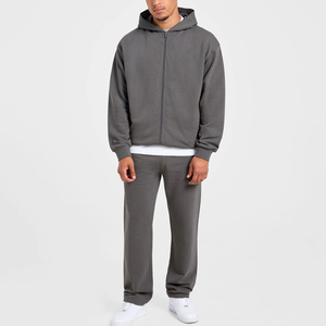 High Demanding Custom <b>Charcoal</b> Zip Hooded Sweater <b>Jogger</b> Men Autumn Tracksuit Heavyweight Polyester Jogging Suit Front Logo - Product Image 1
