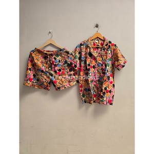 Women's Cotton Dot Print <b>Short</b> Sleeve Top & <b>Shorts</b> Set Loose Fit Casual Summer Wear Turn-down Collar Breathable 2 Piece Set - Product Image 2
