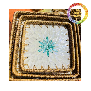 Bandeja Ovalada de Ratán con Incrustaciones de Conchas Coloridas |   Pieza Decorativa Hecha a Mano para Mesa de Desayuno, Comedor y Decoración del Hogar - Product Image 5