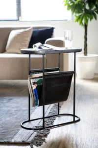 Mesa de Centro Moderna de Metal Industrial con Tapa de Mármol y Bolsillo de Almacenamiento de Cuero para Muebles de Sala de Estar - Product Image 2