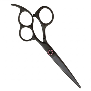 Tijeras de Corte de Pelo Profesionales de Alta Calidad en Negro Mate con Tornillo de Tensión con Pedrería Rosa, Tijeras de Barbero Ergonómicas - Product Image 4