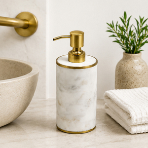 Distributeur de savon en marbre blanc de qualité supérieure avec pompe en métal doré, flacon pour lavage des mains, idéal pour les hôtels modernes et les comptoirs de salles de bain de luxe - Product Image 2