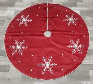 <b>Red</b> Embroidered Christmas Tree Skirt with Gold Vine Pattern and <b>Sequin</b> Trim Durable Holiday Decor Base Cover - Product Image 5