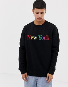 Sweat-shirt à col rond noir pour homme avec imprimé New York coloré, coupe classique, en coton tricoté, pull décontracté pour l'automne - Product Image 1