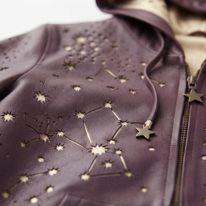 Blouson bomber à capuche violet avec imprimé constellation d'étoiles dorées, fermeture éclair sur le devant, décontracté, unisexe, pour l'automne - Product Image 5