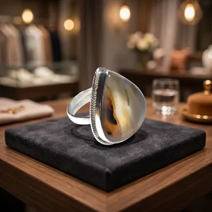 Bague Cocktail en Argent 925 avec Agate Naturelle de Montana Forme Poire, Style Bohème, Bijou Unisexe Tendance, Idéal pour le Quotidien et Cadeau - Product Image 5
