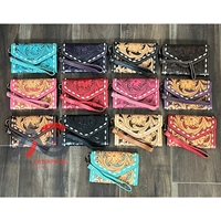 Dompet Kulit Sapi Asli Gaya Barat Bermotif Bunga, Siap Kirim, Buatan Tangan, Cocok untuk Wanita