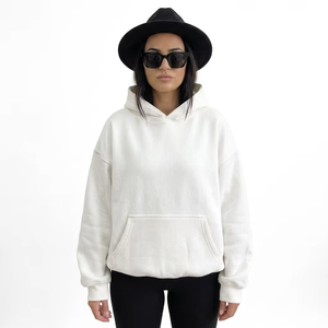 Sudadera con capucha Off-White de algodón grueso con estampado DTG, logotipo personalizado OEM/ODM, tejido de punto, holgada, para mujer, estilo urbano - Product Image 3