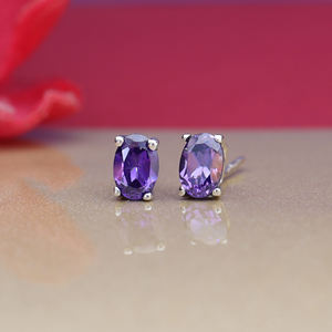 Hermosos Pendientes de Amatista Brillante, Plata de Ley 925, Joyería de Piedras Preciosas Ovaladas para Mujeres y Niñas, para Usar en Bodas y Fiestas - Product Image 3