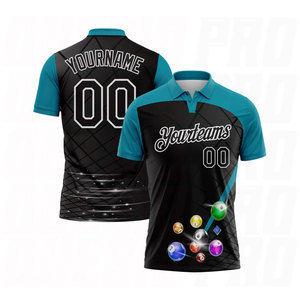 Camiseta Polo Deportiva Personalizada en Negro, Verde Azulado y Blanco con Diseño de Bolas de Billar, Sublimación Premium, Logotipo Personalizado, Nombre del Equipo, Polo de Golf - Product Image 1