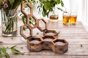 Hexagon Walnut Watch & Jewelry Box with Glass Lid Personalized Wooden <b>Display</b> <b>Case</b> 4-Slot Engraved Organizer Gift Him - Product Image 2