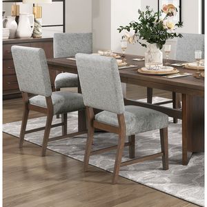 Moderne sedie da pranzo grigie Set di 2 legno in noce con tessuto imbottito sedile e sedie laterali posteriori per sala da pranzo - Product Image 3